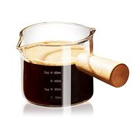 PARACITY Tasse à Expresso avec Manche en Bois, Tasse à Mesurer en Verre à Double bec avec Double Graduation, Verre à Liqueur à bec en V, Accessoire Expresso, Tasse à Café 75 ml