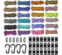Paracord Kits 240 Feet 24 Colours Parachute Rope With 24 Paracord Buckles,6 Key Rings And 4 Carabiners,Diy Bracelet Necklace Dog Outdoor Activities Hand-Knitted