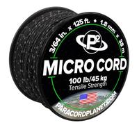 Paracord Planet Micro Paracorde - Cordon tressé fin pour travaux manuels, pêche, bricolage - Bobine de 38 m - Noir réfléchissant