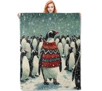 Parade des Pingouins sur Le Thème des Animaux d'hiver Couvertures Peluche Couverture Canape Doux Plaids pour Adultes Voiture Voyages 100x125cm