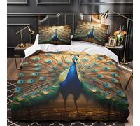 parade du paon 3D Imprimé Drap de couette 3 pièces Microfibre léger Illustration artistique de la faune Housse de couette 2 taies éclair dissimulé adolescents jeunes adultes Super king（260x220cm）