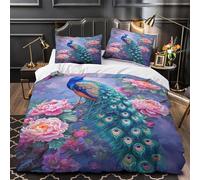 Parade du paon Housse de Couette Imprimé en 3D Super Douce Hypoallergique Motifs artistiques de plumes Parure de Lit Microfibre résistante Fermeture Éclair Léger for Enfant Double（200x200cm）