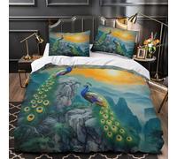 Parade du paon Parure de Lit 3D Effet Microfibre Ultra Douce Résistante Fantaisie vibrante Housse de Couette Fermeture Éclair Hypoallergique Respirante for Enfants Garçons Filles Double（200x200cm）