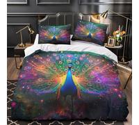 Parade du paon Parure de Lit Microfibre résistante 3D Imprimée Hypoallergique Fantaisie Vibrante Housse de Couette Fermeture Éclair Super Douce Respirante for Garçons Adolescents Single（140x200cm）