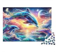 Paradis Dauphin Puzzle 1000 Pièces Carton Épais Dauphins Cosmiques Passe-Temps Cadeau Original Imprimerie HD Pas De Décalage Couleurs Vives 38x26cm/1000pcs