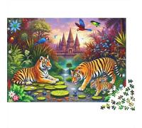 Paradis de la Jungle du Tigre Puzzle 1000 Pièces Cadeau Unique Animaux Jeu Éducatif Challenge Toy À De Qualité Supérieure Peinture Art pour Adultes Et Enfants 70x50cm/1000pcs