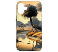 Paradis de la Savane au Bord de la rivière avec Un éléphant Coque pour iPhone 16 Plus