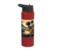 Paradis de la savane au bord de la rivière avec un éléphant Stainless Steel Insulated Water Bottle
