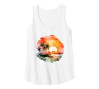 Paradis du Coucher du Soleil Tropical : Palm Beach Vibes Débardeur, Femme, Blanc, L