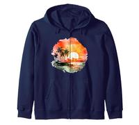 Paradis du Coucher du Soleil Tropical : Palm Beach Vibes Sweat à Capuche, Unisexe pour Adultes, Bleu Marine, M