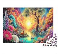 Paradis du Jardin Papier Forêt Magique avec Cygne au Lever du Soleil Kit Puzzle Jeu Familial Amusant Cadeau de Noël 52x38cm/1000 pièces