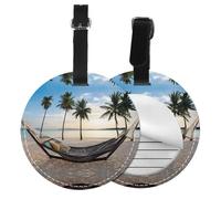 Paradise Beach avec hamac, cocotiers, 1/2/4 étiquettes à bagages, étiquettes rondes en cuir pour valises de voyage avec carte d'intimité