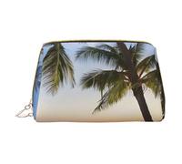 Paradise Beach Trousse de maquillage portable en cuir étanche avec hamac, motif cocotiers, 17 x 10,9 cm, blanc, Taille unique