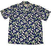 Paradise Found Chemise Hawaïenne Originale Tom Selleck, Manches Courtes, Green Leaves on Blue, Bleu, M