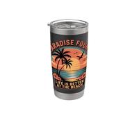Paradise Found Life is better at the beach retro sunset Gobelet isotherme en acier inoxydable double paroi