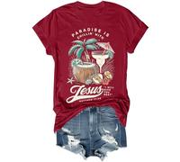 Paradise is Chillin'With Jesus I Will Give You Rest Jesus T-shirt de plage drôle chrétien unisexe, bordeaux, 3XL