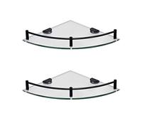Paradmas Lot de 2 étagères d'angle flottantes en verre trempé avec rails en acier inoxydable SUS 304, 24 x 24 cm, 6 mm, noir