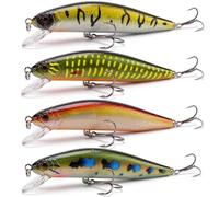 Paradox Fishing Flanking Flash Wobbler Lot de 4 leurres flottants de 12,5 cm/24 g avec profondeur de course de 1,5 m, actif aux UV et hochets, avec boîte de Tackle et 2 cannes en acier