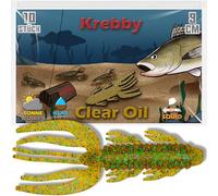 Paradox Fishing Krebby Clear Oil Lot de 10 leurres en caoutchouc imitation cancer pour perche et sandre 9 cm Creature Bait UV actif & arôme Squid Idéal pour Finesse, Dropshot, Texas et Carolina Rig