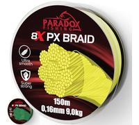 Paradox Fishing Lot de 8 fils de pêche tressés, Chartreuse, jaune, 150 m, 0,16 mm, 9 kg, fil de pêche tressé, étroitement tressé, parfait pour la pêche au lancer