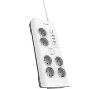 Parafoudre parasurtenseur 6 prises Philips avec 4 USB Type-A + 1 USB Type C 2 m Blanc Blanc