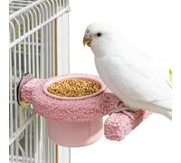 Parakeet Feeder Bowl, Bird Cage Food Dish, Hanging Seed Container with Perch Stand, Acrylic Transparent Feeding Cup with Spill Guard, Pet Feeding Accessory for Conure Canary Cockatiel Cockatoo