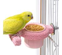 Parakeet Feeder Bowl - Cage Mounted Dish for Small Birds | Feeding Cup with Built in Perch, Easy Clip Attachment, Removable Water Food Container for Aviary Setup