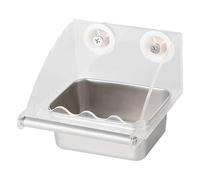 Parakeet Feeder - Transparent Bird Feeders Indoor Cage | Stainless Steel Bird Bowl | Parrot Feeder with Non-Slip Stand, for Lovebirds Budgies Long-Tailed Parrots, 15x15x14cm