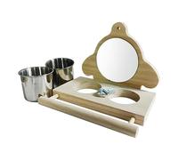 Parakeet Food Water Feeder, Bird Parrot Perch with Mirror, Feeding Cups for Birds, Cage Play Toy for Lovebird, Parakeet Perch with Mirror, Bird Play Toy for Parakeets, Lovebird Perch with Mirror