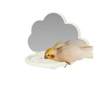Parakeet Mirror Perch, Bird Cage Toy, Cockatoo Lovebird Accessory, Feeding Cup Stand, Interactive Parrot Entertainment, ABS Mirror Construction, Bird Cage Supplies, 18.5x14cm, for Fun Activity