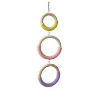 Parakeet Swing - 3-Ring Interactive Wooden Hangable,Reliable Parrot Cage Swing with Cotton Rope - Focus & Fun Combo for Play Enrichment Rest Lovebirds Conures Chicks Indoor Home Aviary