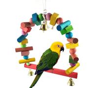 Parakeet Swing - Wood 20x27x2cm | Wooden Parrot Swing Perch with Bell | Decorative Pet Chewing Toy and Standing Rod for Lovebirds Conures Finches Cockatiels Cage Accessory