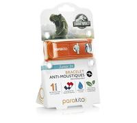 PARAKITO - Bracelet Anti-Moustiques Réutilisable - 2 Plaquettes Incluses aux Huiles Essentielles - 1 Mois de Protection - Sans DEET - Motif Jurassic World Orange - Taille Junior 3+
