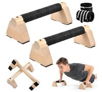 Parallettes, 2 Poignées de Pompes en Bois Antidérapantes, Barres Parallèles 25 cm avec Protège-Poignet, Barres Push up en Bois, Barre Parallèle Calisthenics pour Gymnastique, Fitness, Musculation