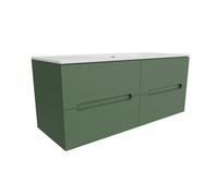 Parama Meuble de salle de bain suspendu 120 cm quatre tiroirs vert forêt cannelé avec lavabo blanc brillant | Tigua