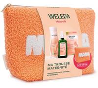 WELEDA - Trousse Maternité Grossesse & Allaitement - Huile de Massage Vergetures 100ml + Gel Jambes Légères 200ml + Tisane Allaitement Bio 20 sachets - Trousse en coton recyclé offerte