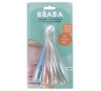 Béaba - Lot de 4 Cuillères en Silicone Bébé / Enfant 1er Âge - Dès 4 mois, Souple - Bout arrondi - Manche long et Ergonomique, Storm
