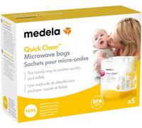 Medela Sachets Quick Clean pour micro-ondes | Sachets pour stérilisation au micro-ondes de biberons, tire-lait et accessoires | Élimine 99,9% des microbes et bactéries les plus courants, 5 unités