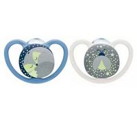 Parapharmacie > Bébé & Maman > Accessoires bébé > Sucettes et attache-sucettes NUK Space Night 2 Sucettes Silicone 0-6 Mois Bleu/Gris