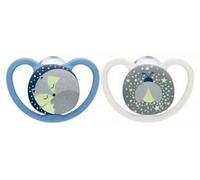 Parapharmacie > Bébé & Maman > Accessoires bébé > Sucettes et attache-sucettes NUK Space Night 2 Sucettes Silicone 6-18 Mois Bleu/Gris