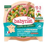Babybio Babynat Petits pois Carotte Epinard Potimarron vert Riz Cabillaud - 200g