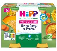 Parapharmacie > Bébé & Maman > Alimentation bébé > Repas bébé HiPP P tits Veggies Riz au Curry et Potiron dès 6 Mois Bio Pots x 2