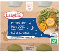 Babybio Repas Soir Pot Petits Pois Maïs Riz +6m Bio 2 x 200g