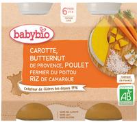 BABYBIO Menu Carotte, Butternut de notre ferme, Poulet fermier nos régions, riz Camargue Aliment 400 g