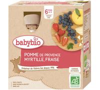 Parapharmacie > Bébé & Maman > Alimentation bébé > Repas bébé > Petits pots bébé Babybio Pomme Myrtille Fraise 6 Mois et + Bio 4 Gourdes de 90 g - Petits pots bébé - Pharmacie en ligne LaSante.net