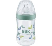 NUK for Nature Biberon, tétine de taille moyenne, 260 ml, tétine en silicone durable avec aération anti-colique, contrôle de la température, sans BPA, vert