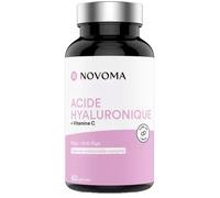 NOVOMA Acide Hyaluronique Pur en Gélules, Anti-Rides & Anti-Âge, 100% naturel, Cure de 1 mois, Breveté ExceptionHYAL® Star, 60 Capsules Vegan, Avec Vitamine C, Fabriqué en France