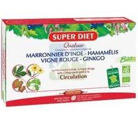 SUPERDIET-QUATUOR CIRCULATION BIO-Circulation, Jambes légères-Marronnier d’inde,Hamamélis,Vigne rouge,Ginkgo biloba-20 ampoules de 15ml