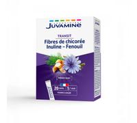 Juvamine - Transit - Flore Intestinale et Equilibre - Prébiotiques - Fibres de chicorée - Inuline - Fenouil - Fabriqué en France - Poudre à avaler - 20 sticks