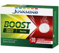 JUVAMINE - BOOST Ginseng de Sibérie et Taurine - Tonifiant Physique et Intellectuel - Arôme Bubble Gum - 30 Comprimés Effervescents - Fabriqué en France